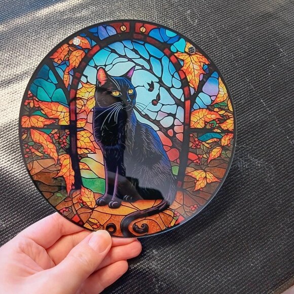 Black Cat Stained Plastic Suncatcher Hanging Window Ornament Goth Whimsical - Picture 3 of 5